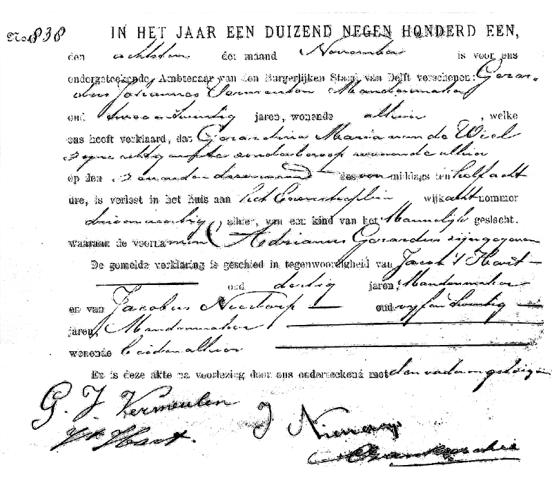 19011108 geb akte 838 Adrianus G zv GJ Vermeulen - GM vd Wiel